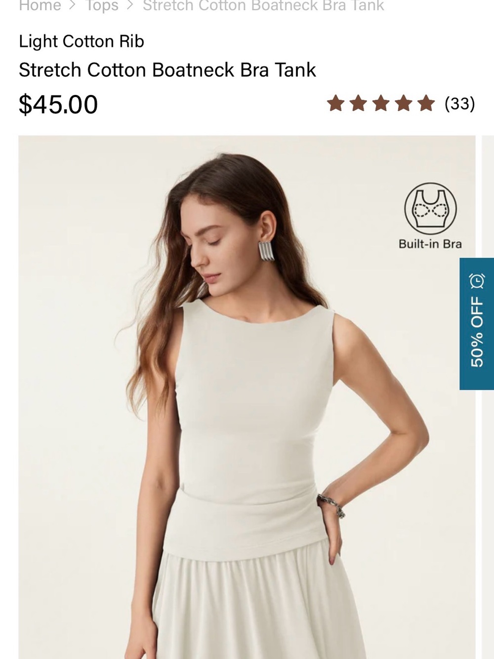OGL NWT Cream Boatneck Tank with Built-In Bra